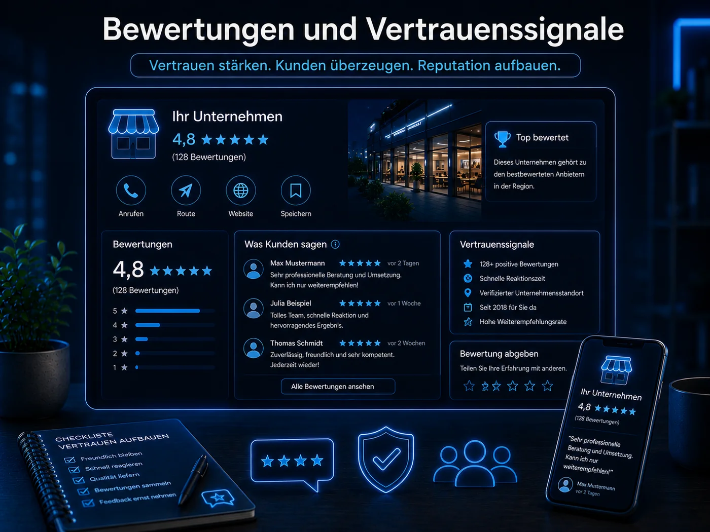 Bewertungen und Vertrauenssignale im Google Business Profil stärken für mehr Glaubwürdigkeit und lokale Kundenanfragen