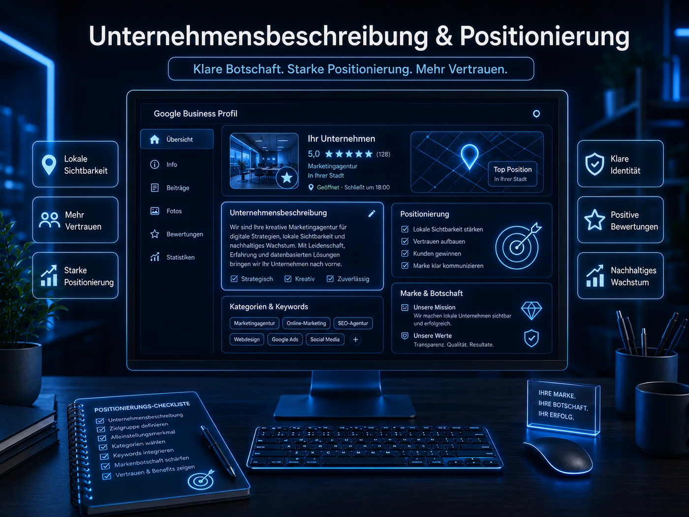 Google Business Profil Optimierung mit klarer Unternehmensbeschreibung und Positionierung für mehr lokale Sichtbarkeit und Vertrauen