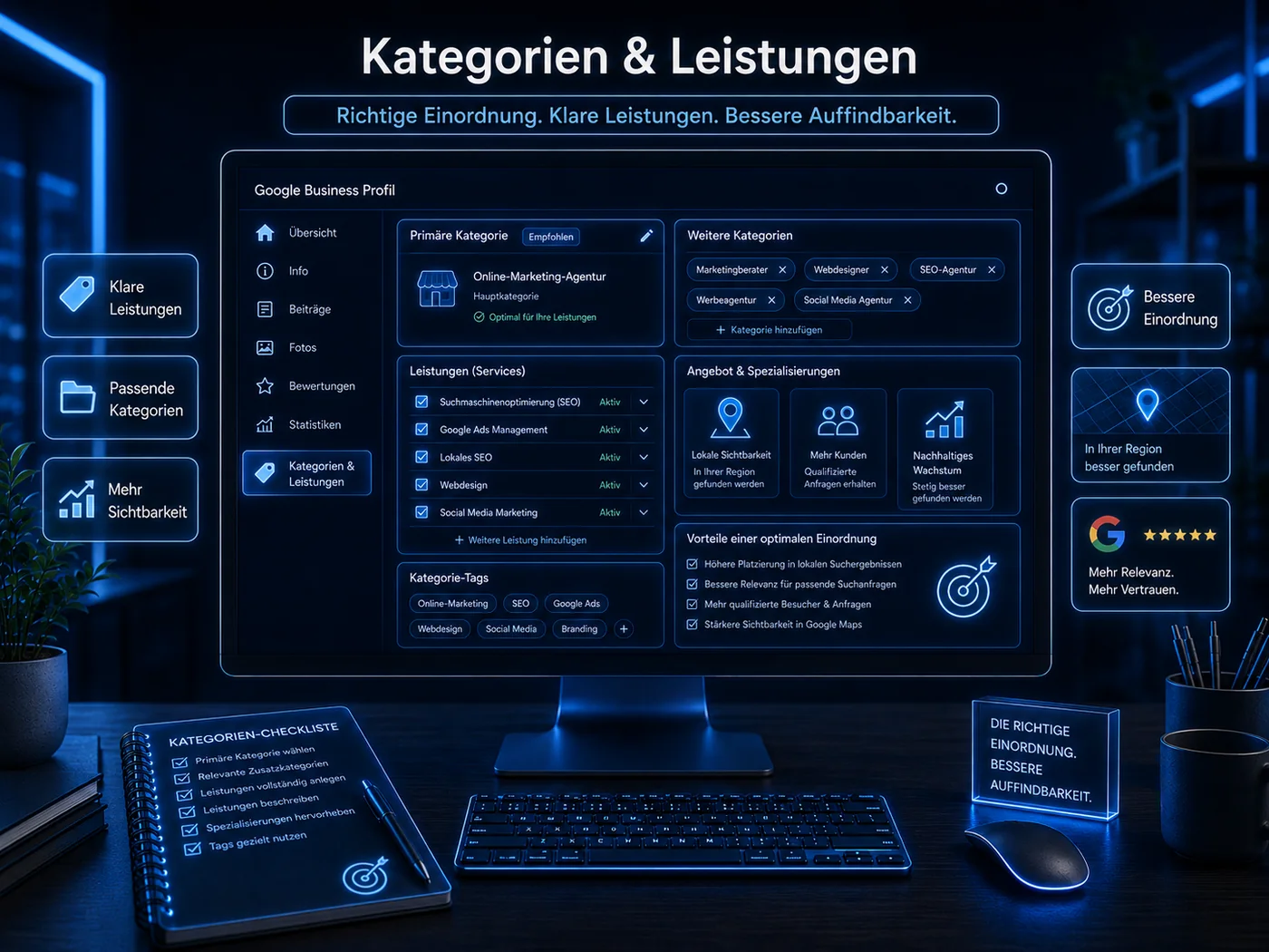 Kategorien und Leistungen im Google Business Profil optimieren für bessere Auffindbarkeit bei lokalen Suchanfragen