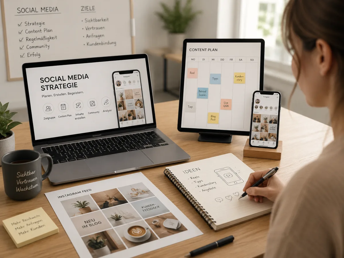 Social Media Strategie und Content-Erstellung mit Redaktionsplan, Instagram-Feed und Content-Ideen
